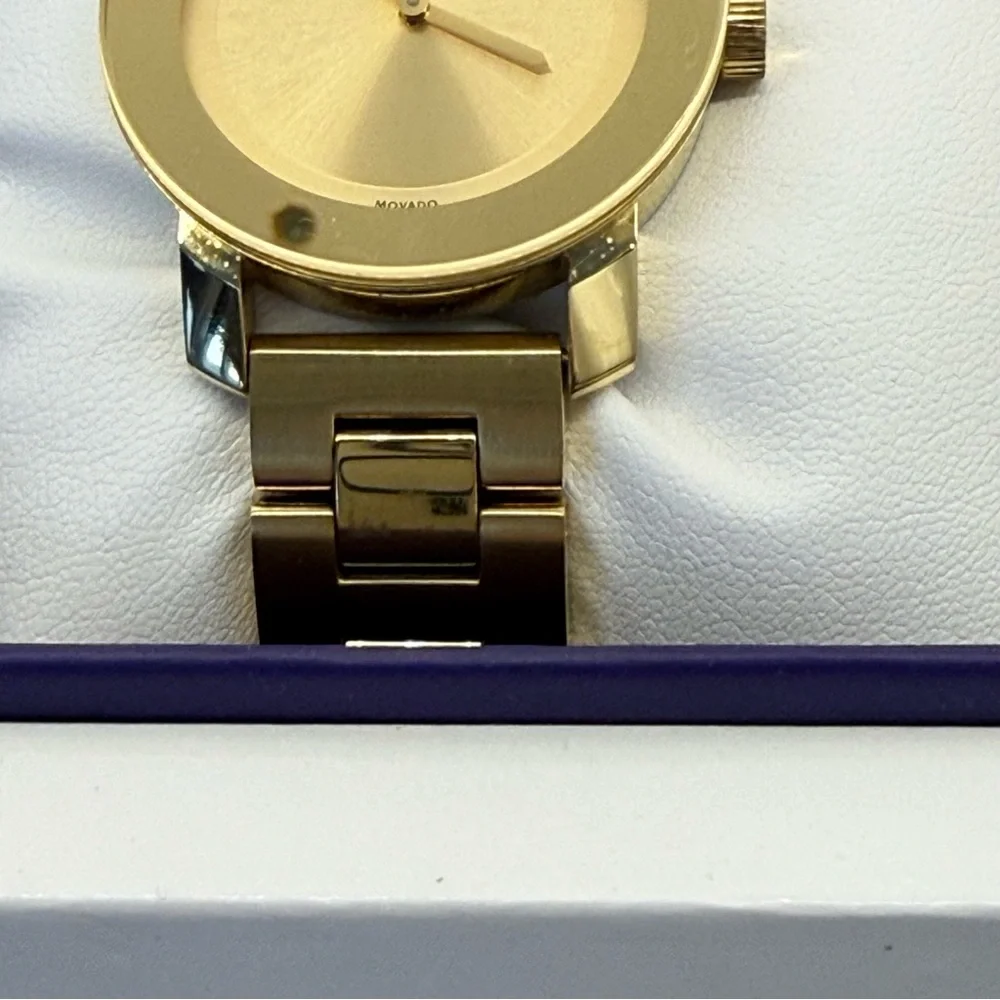 Movado Women's BOLD All Gold Stainless Steel Crystal Dot 36mm Watch New Battery